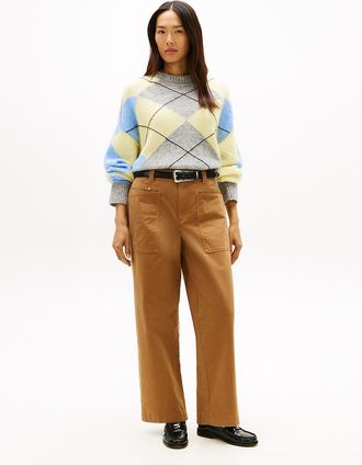 Tommy Hilfiger Womens Stretch Wide Leg Utility Pant - Brown - 10