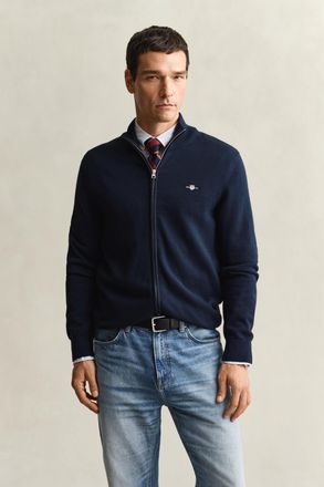 GANT Men Casual Cotton Zip Cardigan (XXXL) EVENING BLUE