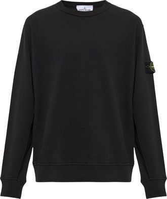Stone Island Black Cotton Sweatshirt with Logo Patch and Ribbed Details