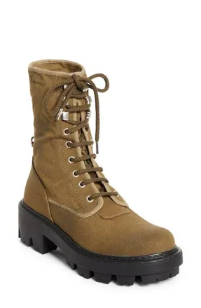 Prada Canvas Combat Boot in Militare at Nordstrom, Size 7.5Us