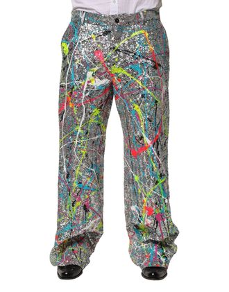 Dolce & Gabbana Mens Multicolor Sequined Embellished Pants Nylon Silk Elastane