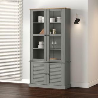 vidaXL Vidaxl - Armario Con Vitrina Vigo Madera Maciza Pino Gris 85x35x170 Cm