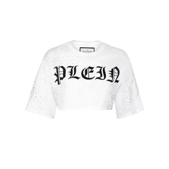 Philipp Plein T-Shirt Cropped con Strass - - Tops - Donna - Bianco - S