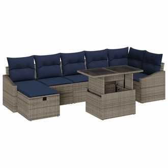 vidaXL Conjunto De Sof&aacute; De Jard&iacute;n Con Coj&iacute;n 8 Pcs Gris Rat&aacute;n Sint&eacute;tico Vidaxl