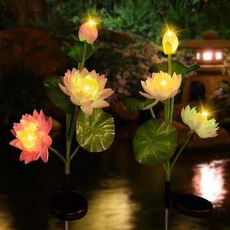 OEM Juego De 2 Luces Solares Para Jard&iacute;n - Luz C&aacute;lida - Luz Led - Resistente Al Agua - Tela Solar - Decoraci&oacute;n De Jard&iacute;n - Regalo Navide&ntilde;o (lotus, Juego D