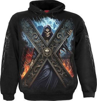 Spiral Unisex Volwassenen Hoodie met Kruisover Achterkant & Mouwprint (Zwart)