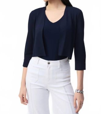 Joseph Ribkoff Pearl Accent 3/4 Sleeve Cropped Cover-Up In Midnight Blue