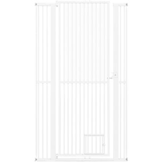 Costway Cancellino in metallo per cani e gatti, apertura 77-104 cm, 2 prolunghe, porta con serratura, cancelletto senza fori, altezza 171 cm