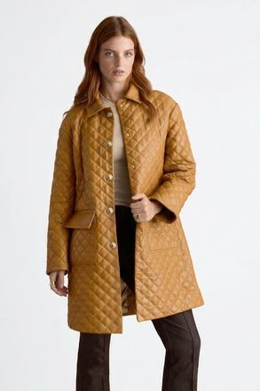 FURNIQ Holland Quilted Leather Coat in Caramel at Nordstrom, Size Xx-Large