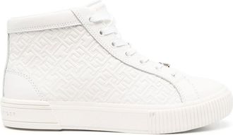 Tommy Hilfiger embossed-monogram high-top sneakers - women - Leather - 36 - Neutrals