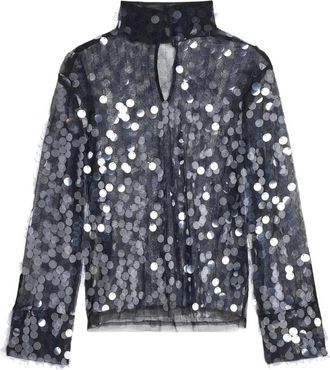 Semicouture Coltrui van elastische tule met grote pailletten - Dames - Blouses - Zwart - M - Tule - Overhemden