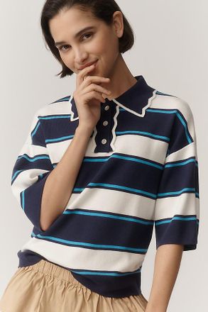 Maeve Boxy Scalloped Polo Shirt