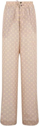 Dries Van Noten Zijden Broek met Print - Heren - Wijde Broeken - Beige - S - Broeken