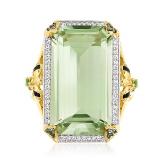 Ross-Simons Prasiolite and. White Topaz Bumblebee Ring With Black Enamel in 18kt Gold Over Sterling