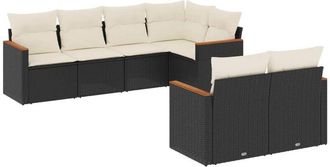 vidaXL Set De Comedor De Jard&iacute;n 7 Pzas Y Cojines Rat&aacute;n Sint&eacute;tico Negro Vidaxl