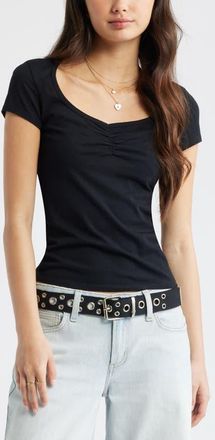 BP. Ruched Front Cotton T-Shirt in Black at Nordstrom, Size Xx-Small