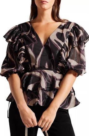 Ted Baker Jasmyna Wrap Ruffled Blouse In Black
