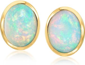 Ross-Simons Bezel-Set Opal Stud Earrings in 18kt Gold Over Sterling