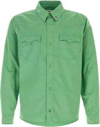 Versace Katoenen overhemd - Heren - Casual Overhemden - Groen - M - Katoen - Overhemden