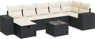 vidaXL Set De Sof&aacute;s De Jard&iacute;n Y Cojines 8 Piezas Rat&aacute;n Sint&eacute;tico Negro Vidaxl