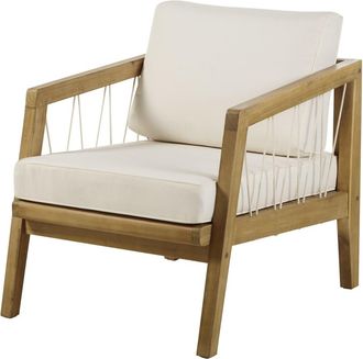 Maisons du monde Sill&oacute;n de exterior de madera de acacia maciza, cuerda y cojines de tejido reciclado color crudo