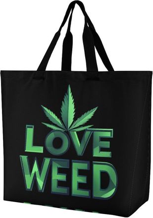Generic I Love Weed Reusable Shopping Bags Large Capacity Grocery Bag Heavy Duty Tote for Women 40x40x16cm