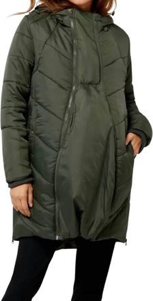 Modern Eternity Harper 3 In 1 Maternity Coat Cocoon Mid Thigh In Green