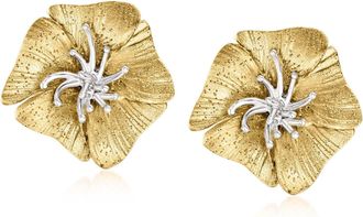 Ross-Simons Italian Sterling Silver and 18kt Gold Over Sterling Flower Earrings