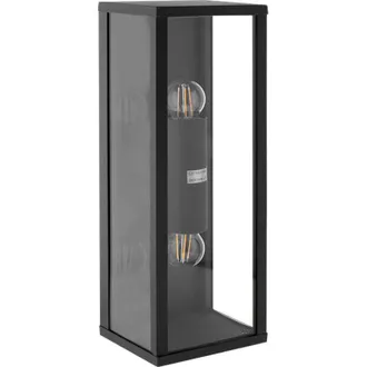 Fabrilamp Aplique Nozelo Ip44 2xe27 L.14xan.11,5xal.38cm Aluminio+cristal Antracita