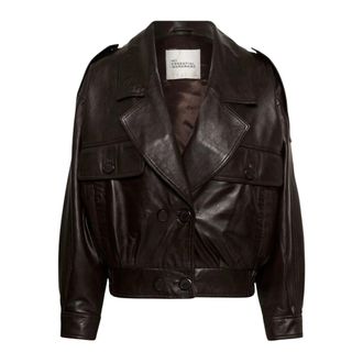 MY ESSENTIAL WARDROBE Jackie MW Leren Jas - Dames - Leren en Su&egrave;de Jassen - Bruin - XL - Leer - Jassen