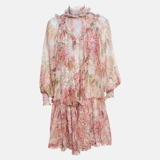 Zimmermann Multicolor Botanica Print Chiffon Smocked Mini Dress