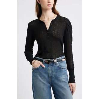 Treasure & Bond Pointelle Henley Sweater in Black at Nordstrom Rack, Size X-Large