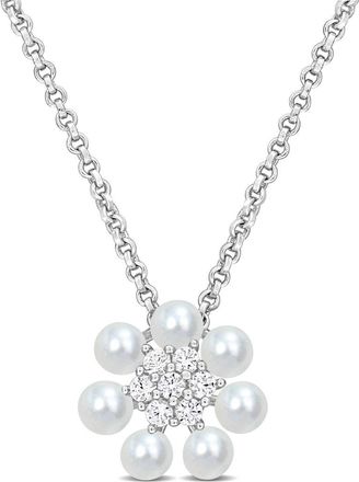 Delmar Flower Diamond & Freshwater Pearl Pendant Necklace in White at Nordstrom Rack