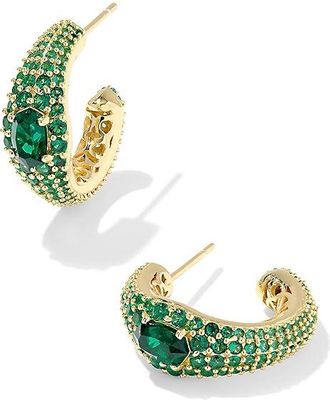 Kendra Scott Bella Hoop Womens Earring Gold Dark Green Crystal, Brass
