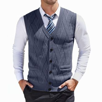 Generic Mens Wool Blend Vest Gentleman Slipover Vests Cable Twist Knit Waistcoats Men Pure Cotton Slipovers Golf Casual Wear Gilet Multiple Size Jumpers For L
