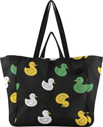 Generic Ducks Black pattern Reusable Canvas Tote Bag, Heavy Duty Grocery Shopping Bag with Large Capacity Double Handles Hard Bottom Work Groceries Travel