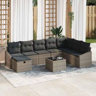 vidaXL Conjunto De Sof&aacute; De Jard&iacute;n Con Coj&iacute;n 9 Pcs Gris Polirat&aacute;n Vidaxl