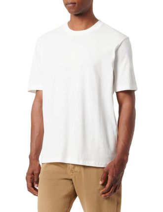 A|X Armani Exchange Mens Ax Logo with Square Outline Regular Fit Tee T-Shirt, Off White, S