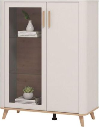 Dmora Vetrina Castella, Mobile Espositore 4 Ripiani, Apertura Battente, 2 Ante, 90x40x116.5h cm Beige
