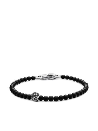 David Yurman sterling silver Memento Mori Skull bracelet (4mm) - men - Sterling Silver/Diamond/Onyx - S - Black