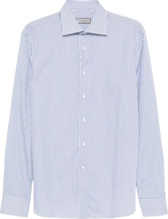 Canali Gestreept katoenen overhemd - Wit