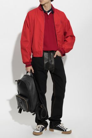 Versace Polo With Embroidered Logo, Mens, Red