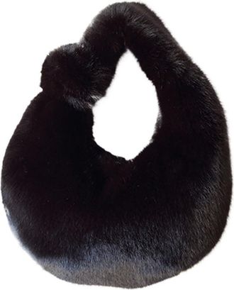 Generic Plush bag Plush Bag Winter Womens Handbag Small Wrist Clutch Fashion Short Handle Phone Coin Purse Ladies(Black)