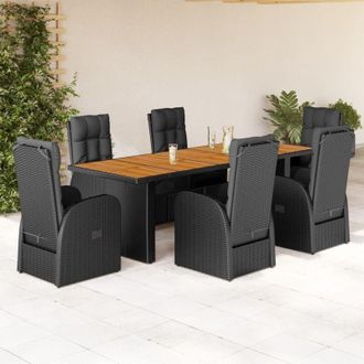 vidaXL Set De Comedor De Jard&iacute;n 7 Pzas Y Cojines Rat&aacute;n Sint&eacute;tico Negro Vidaxl