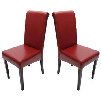 Hhg Hhg - Nunca Usado] Lote De 2 Sillas De Comedor Silla De Cocina Novara Ii, Cuero, Rojo, Patas Oscuras