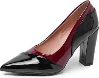 Generic Womens Fashion Colorblock Pointed Toe High Block Heel Pumps Shoes Slip On for Party Work Office (Black,7.5)