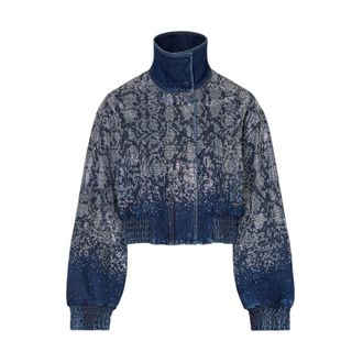 Liu Jo Bomber Corta in Denim con Stampa Pitone e Strass - - Jackets - Donna - Blu - S