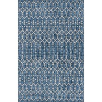 Jonathan Y Designs Ourika Moroccan Geometric Textured Weave Indoor/Outdoor Area Rug in Navy/light Gray at Nordstrom, Size 4Ft 0In X 6Ft 0In