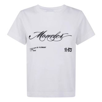 Moncler Geborduurd Cursive Logo Katoenen T-shirt - Dames - T-shirts - Wit - M - Katoen - Tops