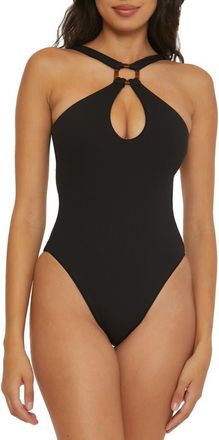 BECCA by Rebecca Virtue Fine Line Hardware Cutout One-Piece Swimsuit in Black at Nordstrom, Size Medium